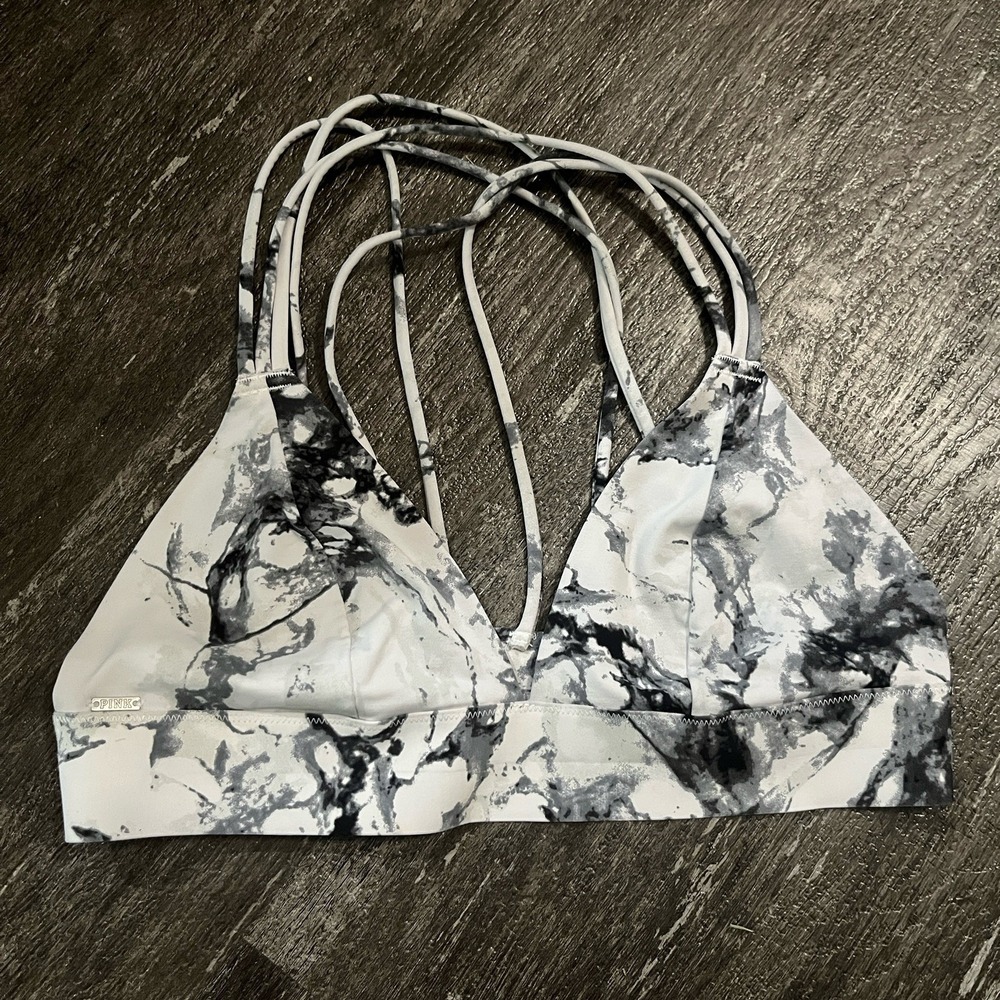 VICTORIA'S SECRET PINK Marble Swirl Bralette Womens M Gray White‎ Black